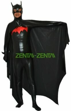 3D Muscle B-guy Costume | Black And Red Shiny Metallic Zentai Suit With Cape