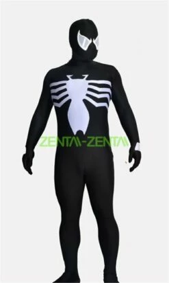 Black And White Shiny Spandex Lycra S-guy Zentai Costume With Lenses