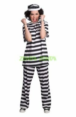 Black And White Strips Prisoner Adult Halloween Costume
