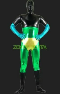 Black Green Shiny Metallic Full Bodysuit / Zentai Suit