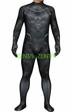 Black Panther Printed Spandex Lycra Costume No Necklace With 3D Muscle Shading