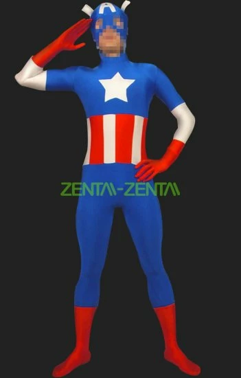 Captain America! Blue And Red Full-body Lycra Spandex Zentai Sui 1 Captain America! Blue And Red Full-body Lycra Spandex Zentai Sui