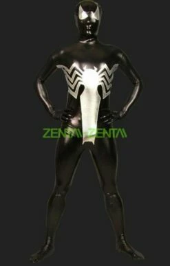 Dark S-guy Black And Silver Shiny Metalic Full-body Zentai