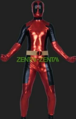 Deadpool-Black And Red Shiny Metallic Full Body Zentai Costume