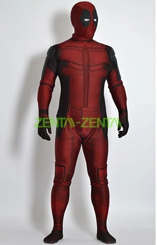 Deadpool DarK Red Printed Spandex Lycra Bodysuit With Padding And Rubber Lenses 1 Deadpool DarK Red Printed Spandex Lycra Bodysuit With Padding And Rubber Lenses