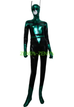 Dragonfly Zentai Costume | Green And Black Shiny Metallic Zentai