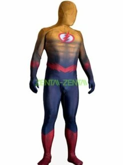 Flash Costume | Wheat And Dark Blue Printed Spandex Lycra Bodysuit With 3D...