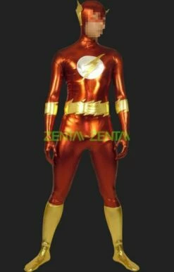 Flash! Red And Gold Shiny Metallic Suer Hero Unisex Zentai Suit
