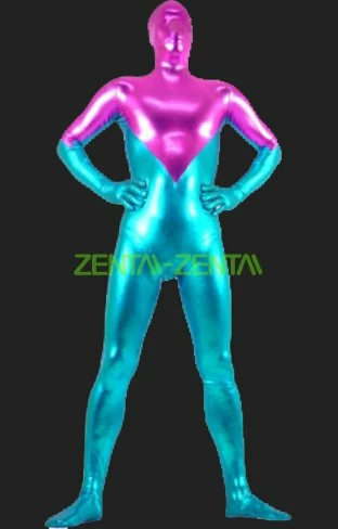 Fuchsia And Blue Shiny Metallic Full Body Suit / Zentai Suit 1 Fuchsia And Blue Shiny Metallic Full Body Suit / Zentai Suit