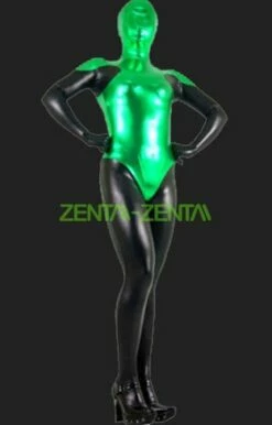 Green And Black Shiny Metallic Full Bodysuit