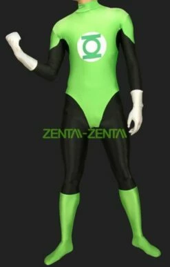 Green Lantern ! Green And Black Lycra Spandex Super Hero Unisex