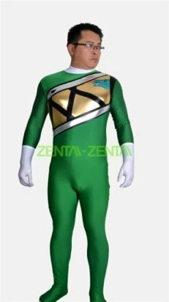 Green Power Ranger Costume | Spandex Lycra And Shiny Metallic Zentai Suit No...
