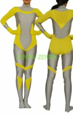 Grey And Yellow Spandex Lycra Super Hero Catsuit Costume