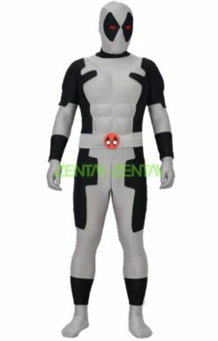 Grey Deadpool Spandex Lycra And Shiny Metallic Costume With Muscle Paddings