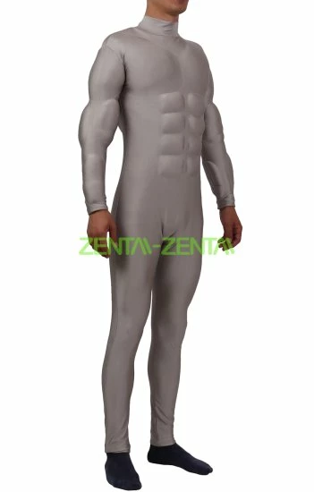 Grey Spandex Lycra Muscle Bodysuit 2 2 Grey Spandex Lycra Muscle Bodysuit 2 - Image 2