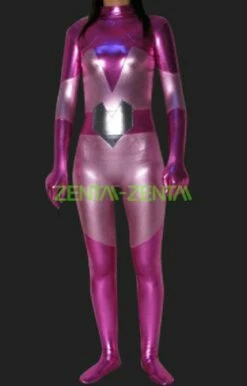 Heart Super Hero Costume | Pink And Fuchsia Shiny Metallic Catsuits