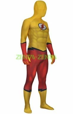 Kid Flash Printed Spandex Lycra Costume With 3D Muscle Shadings