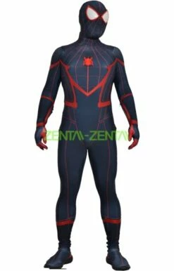 Miles Morales Civil War V2 Printed Spandex Lycra Bodysuit Sewn With Fake Leather