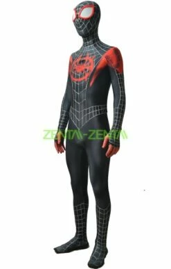 Miles Morales Into The Spider Verse Costume With Puff Painted Silver Lines -Ghostly Store miles morales into the spider verse costume with puff painted silver lines af6886.image .351x550