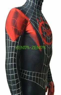 Miles Morales Into The Spider Verse Costume With Puff Painted Silver Lines -Ghostly Store miles morales into the spider verse costume with puff painted silver lines b66c56.image .351x550