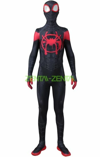 Miles Morales Into The Spider-Verse Printed Spandex Lycra Costume With Lenses... 1 Miles Morales Into The Spider-Verse Printed Spandex Lycra Costume With Lenses...