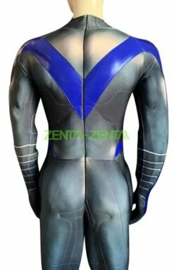 Nightwing Printed Spandex Lycra Costume With Blue PU And Muscle Padding -Ghostly Store nightwing printed spandex lycra costume with blue pu and muscle padding d87dea.image .356x550