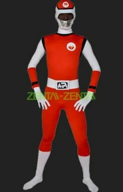 Power Ranger Costume | Red And White Spandex Lycra Bodysuit