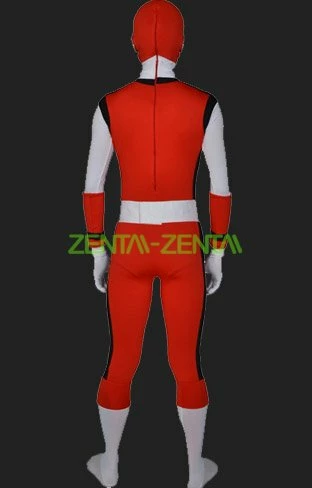Power Ranger Costume | Red And White Spandex Lycra Bodysuit 2 Power Ranger Costume | Red And White Spandex Lycra Bodysuit - Image 2