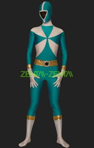 Power Ranger-Lightspeed Rescue Green And White Lycra Zentai Suit 1 Power Ranger-Lightspeed Rescue Green And White Lycra Zentai Suit