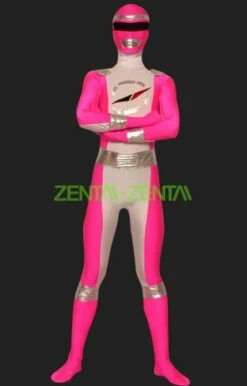 Power Ranger-Operation Overdrive Pink And White Lycra Zentai Suit
