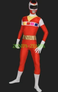 Power Ranger- Space Red And White Spandex Lycra Catsuit