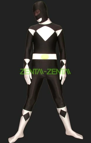 Power Rangers-Mighty Morphin-Black And White Lycra Full Body Zentai Suits 1 Power Rangers-Mighty Morphin-Black And White Lycra Full Body Zentai Suits
