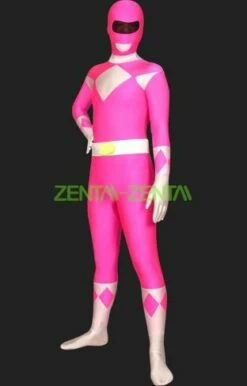 Power Rangers-Mighty Morphin-Pink And White Lycra Full Body Zentai Suits