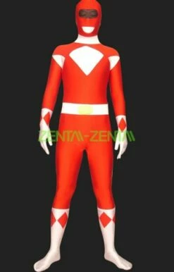 Power Rangers-Mighty Morphin-Red And White Lycra Full Body Zentai Suits