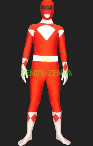 Power Rangers-Mighty Morphin-Red And White Lycra Full Body Zentai Suits 1 Power Rangers-Mighty Morphin-Red And White Lycra Full Body Zentai Suits