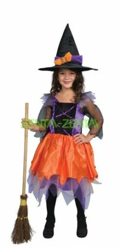 Purple And Orange Little Witch Halloween Costume For Kid