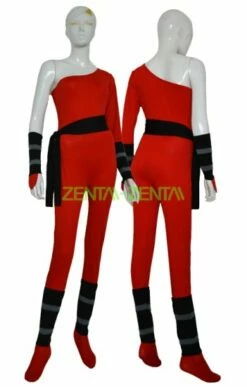 Red And Black Spandex Lycra One Shoulder Super Hero Costume