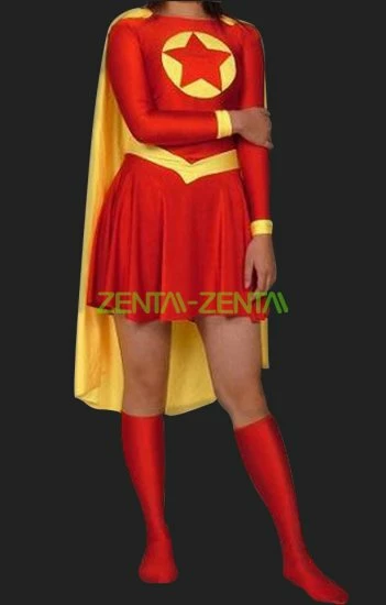 Red And Yellow Lycra Spandex Super Women Zentai Costumes(No Hood 1 Red And Yellow Lycra Spandex Super Women Zentai Costumes(No Hood