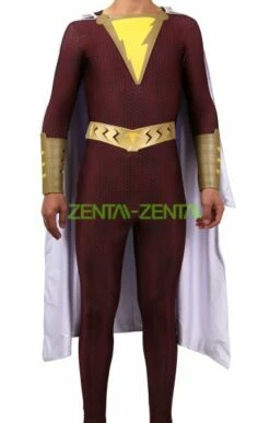 Shazam Printed Spandex Lycra Costume With Rubber Details And Cape