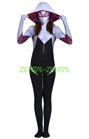 Spider Gwen Stacy | White And Black Zentai Costume With 3D Breasts Shades 1 Spider Gwen Stacy | White And Black Zentai Costume With 3D Breasts Shades