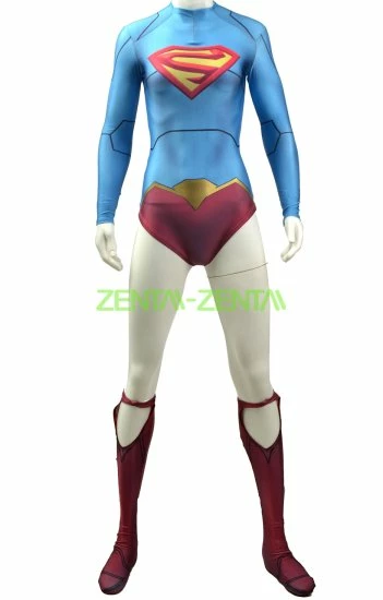 Super Woman Printed Spandex Lycra Costume With Cape 2 Super Woman Printed Spandex Lycra Costume With Cape - Image 2