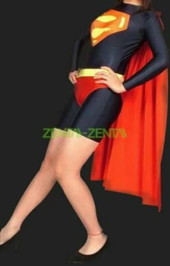 Super Women Lycra Spandex Zentai Suit With Cape ( No Hood And H