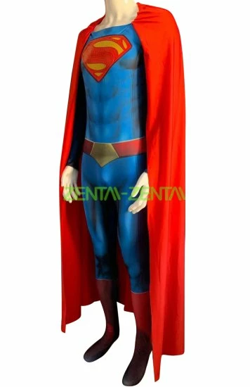 Superman Printed Spandex Lycra Costume With Chest Symbol And Red Cape 3 Superman Printed Spandex Lycra Costume With Chest Symbol And Red Cape - Image 3