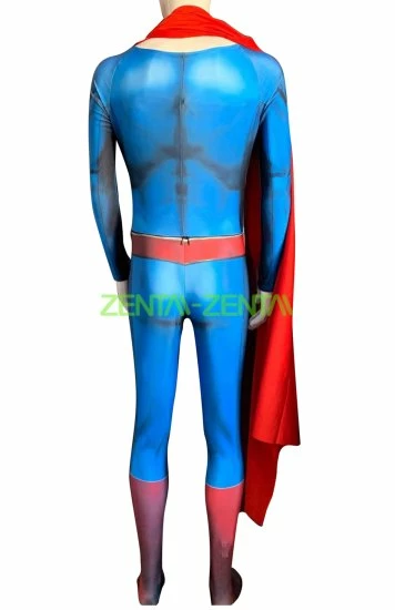 Superman Printed Spandex Lycra Costume With Chest Symbol And Red Cape 5 Superman Printed Spandex Lycra Costume With Chest Symbol And Red Cape - Image 5