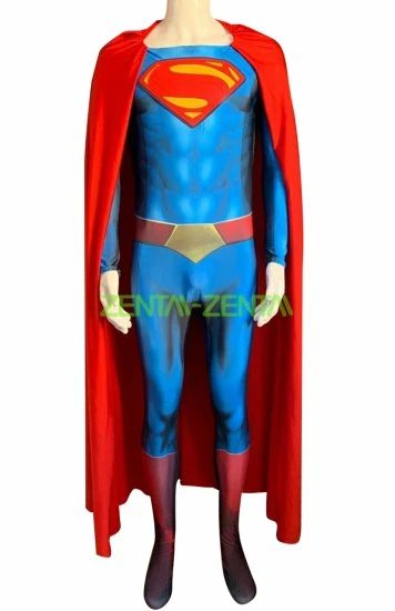 Superman Printed Spandex Lycra Costume With Chest Symbol And Red Cape 1 Superman Printed Spandex Lycra Costume With Chest Symbol And Red Cape
