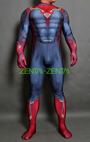 The Vision AOU Printed Spandex Lycra Costume No Hood With Cape 3 The Vision AOU Printed Spandex Lycra Costume No Hood With Cape - Image 3