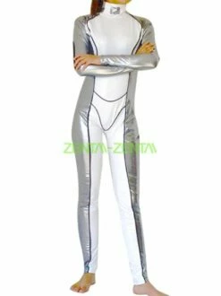 White And Silver Shiny Metallic Superhero Costume