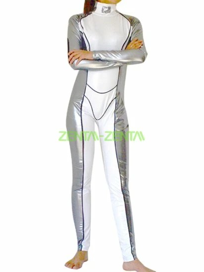 White And Silver Shiny Metallic Superhero Costume 1 White And Silver Shiny Metallic Superhero Costume