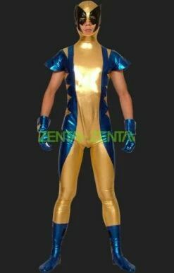 X-man-Wolverine Blue And Gloden Shiny Metallic Zentai Suit